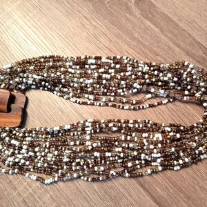Multistrand Beaded Necklace with Wooden Clasp